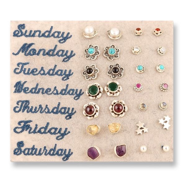 Alternate image for Set of 14 Gemstone Stud Earrings in a Polished Finish Life Gems