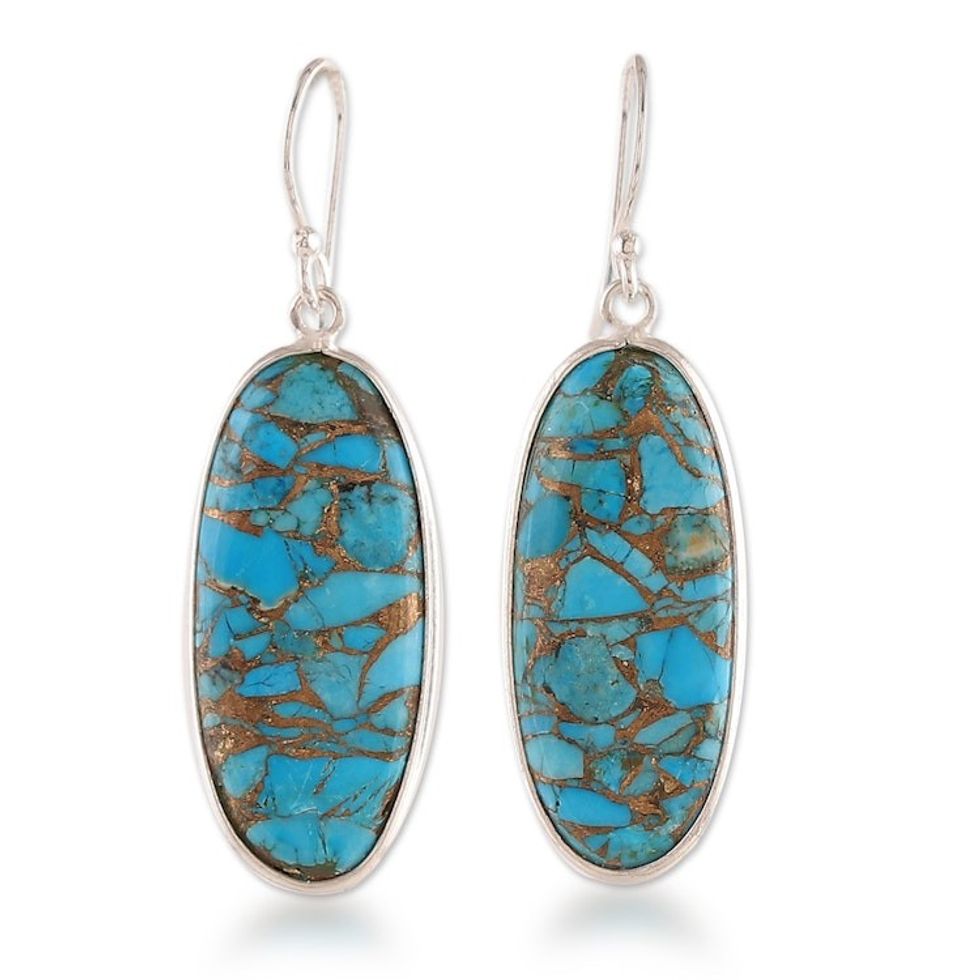 Oval Reconstituted Turquoise and Sterling Silver Earrings 'Glorious Waters'