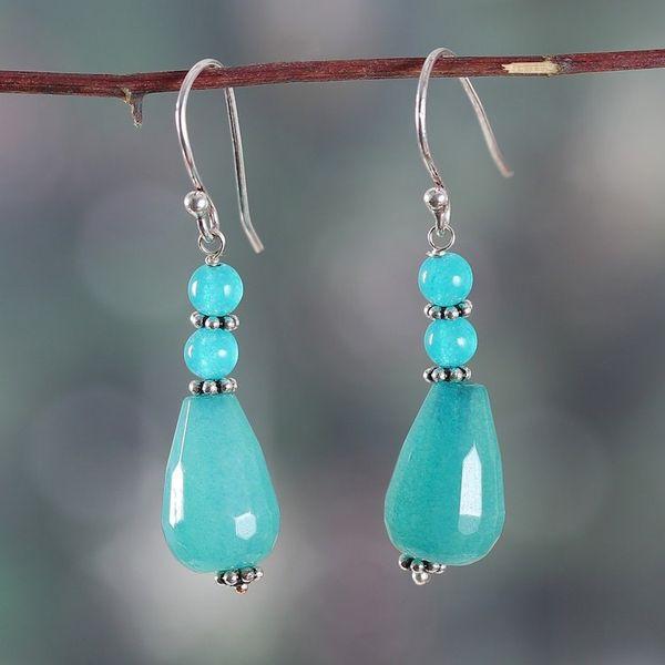 Alternate image for Bohemian-Inspired Aventurine and Green Agate Dangle Earrings Green Muse