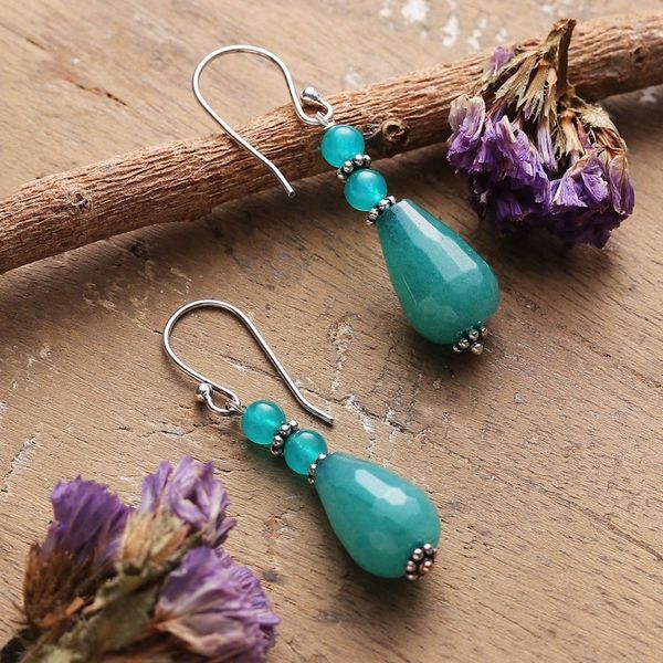 Alternate image for Bohemian-Inspired Aventurine and Green Agate Dangle Earrings Green Muse