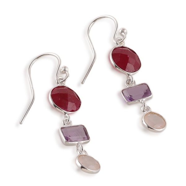 Alternate image for Bezel-Set 7-Carat Multi-Gemstone Dangle Earrings from India Reverberant