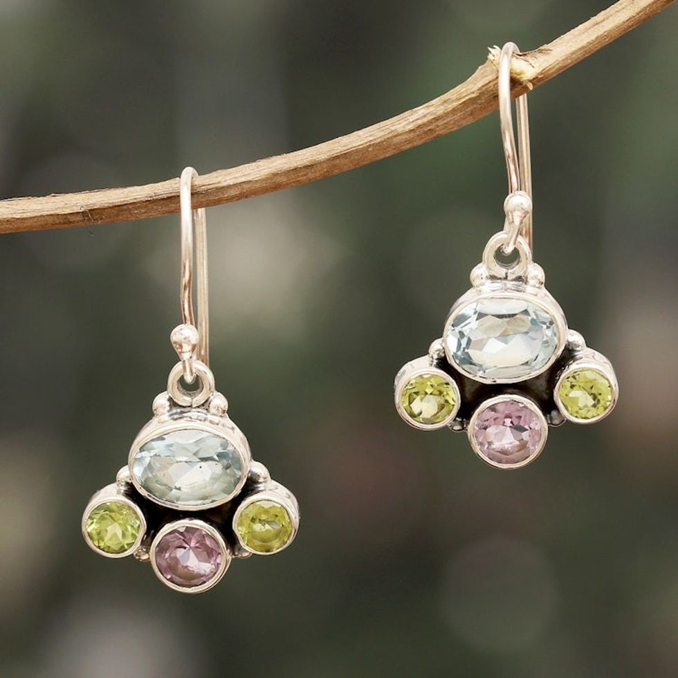 Polished Multi-Gemstone Dangle Earrings Totaling Five Carats 'Gem Glory'