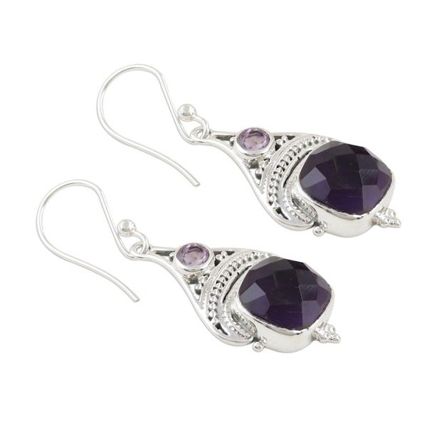 Alternate image for Checkerboard Amethyst Sterling Silver Dangle Earrings Purple Royalty