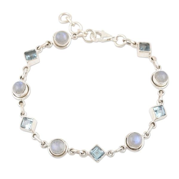 Alternate image for Blue Topaz and Rainbow Moonstone Bracelet Glowing Geometry