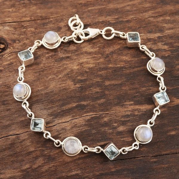 Alternate image for Blue Topaz and Rainbow Moonstone Bracelet Glowing Geometry