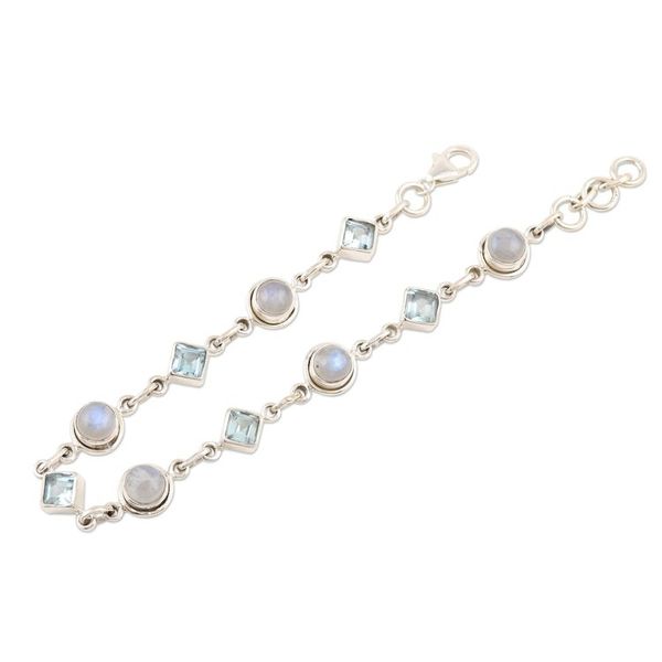 Alternate image for Blue Topaz and Rainbow Moonstone Bracelet Glowing Geometry