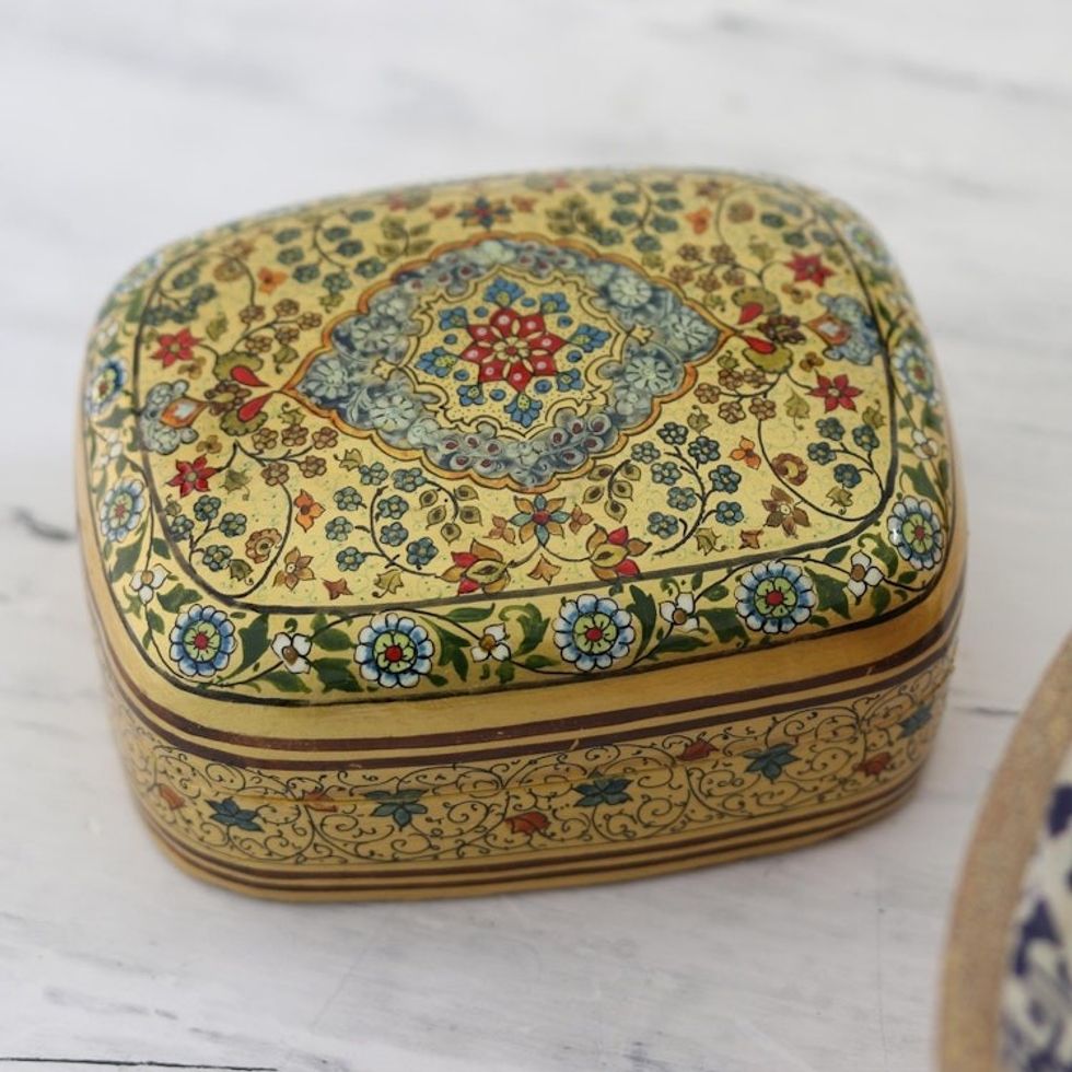 Decorative Papier Mache Box with Floral Motif 'Persian Grace'
