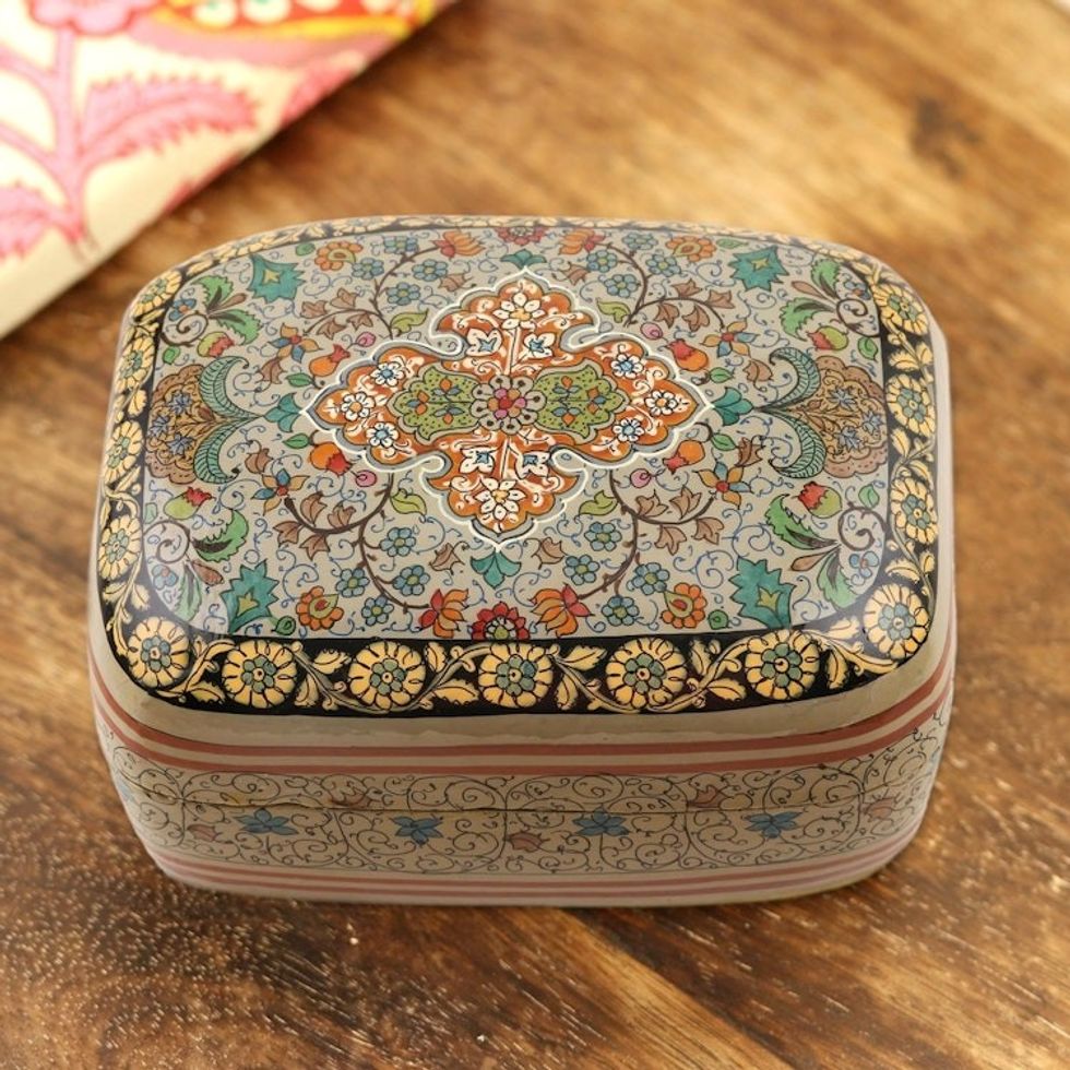 Handmade Papier Mache Persian Motif Jewelry Box 'Royal Persia'