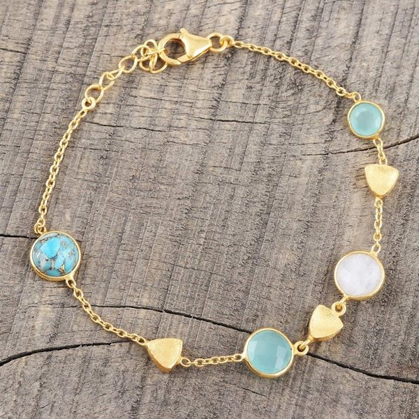 Alternate image for 18k Gold Plated Multi Gemstone Station Bracelet Golden Glamour