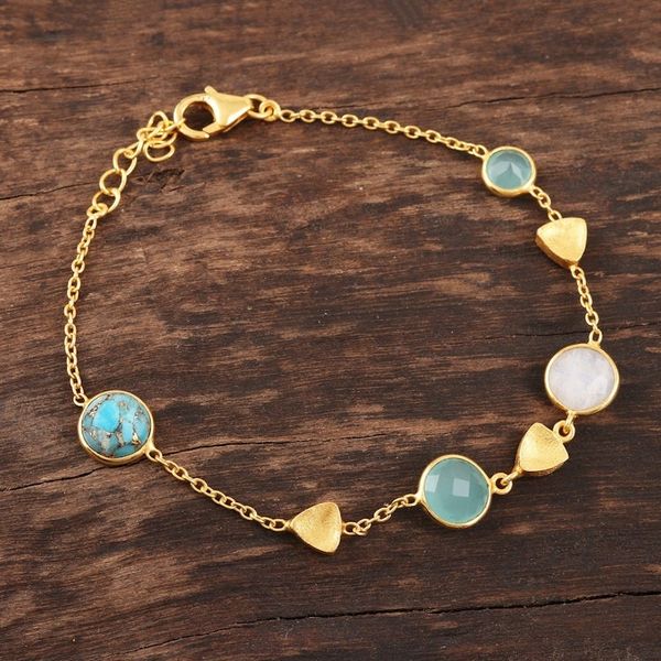 Alternate image for 18k Gold Plated Multi Gemstone Station Bracelet Golden Glamour
