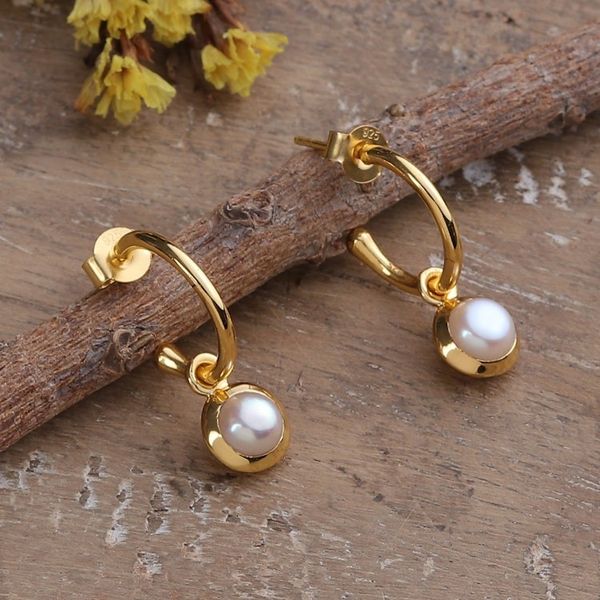 Alternate image for 18k Gold-Plated Cultured Pearl Half-Hoop Dangle Earrings Edens Romance