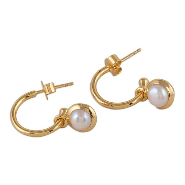 Alternate image for 18k Gold-Plated Cultured Pearl Half-Hoop Dangle Earrings Edens Romance