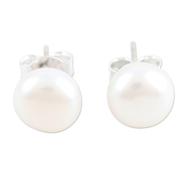 Alternate image for Cultured Pearl and Sterling Silver Stud Earrings from India Love Me Tender
