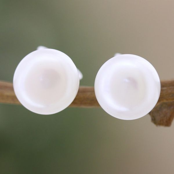 Alternate image for Cultured Pearl and Sterling Silver Stud Earrings from India Love Me Tender