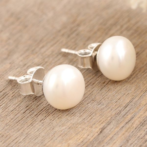 Alternate image for Cultured Pearl and Sterling Silver Stud Earrings from India Love Me Tender