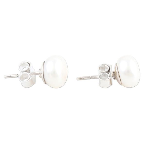 Alternate image for Cultured Pearl and Sterling Silver Stud Earrings from India Love Me Tender