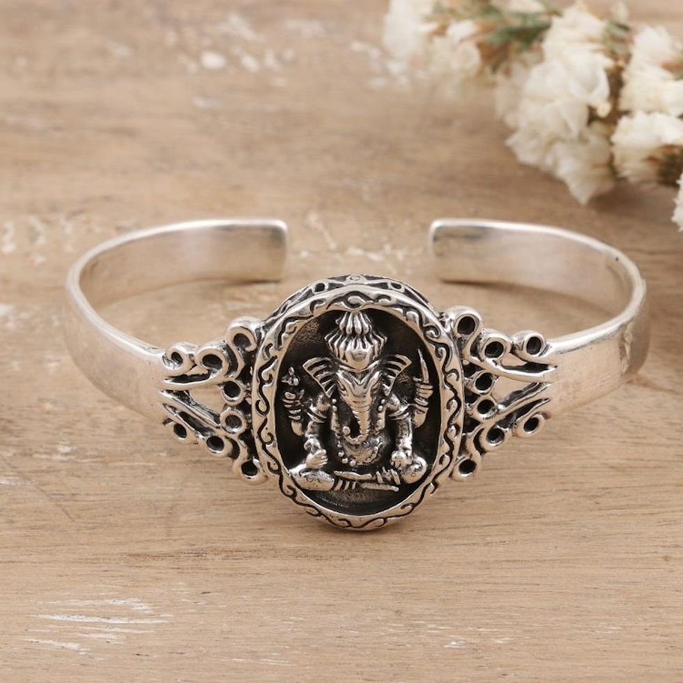 Sterling Silver Cuff Bracelet Featuring Ganesha 'Ganesha Glory'