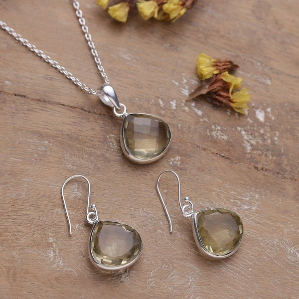 Alternate image for Quartz Sterling Silver Necklace and Earrings Jewelry Set Sparkling Princess