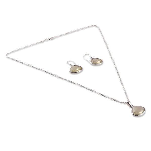 Alternate image for Quartz Sterling Silver Necklace and Earrings Jewelry Set Sparkling Princess