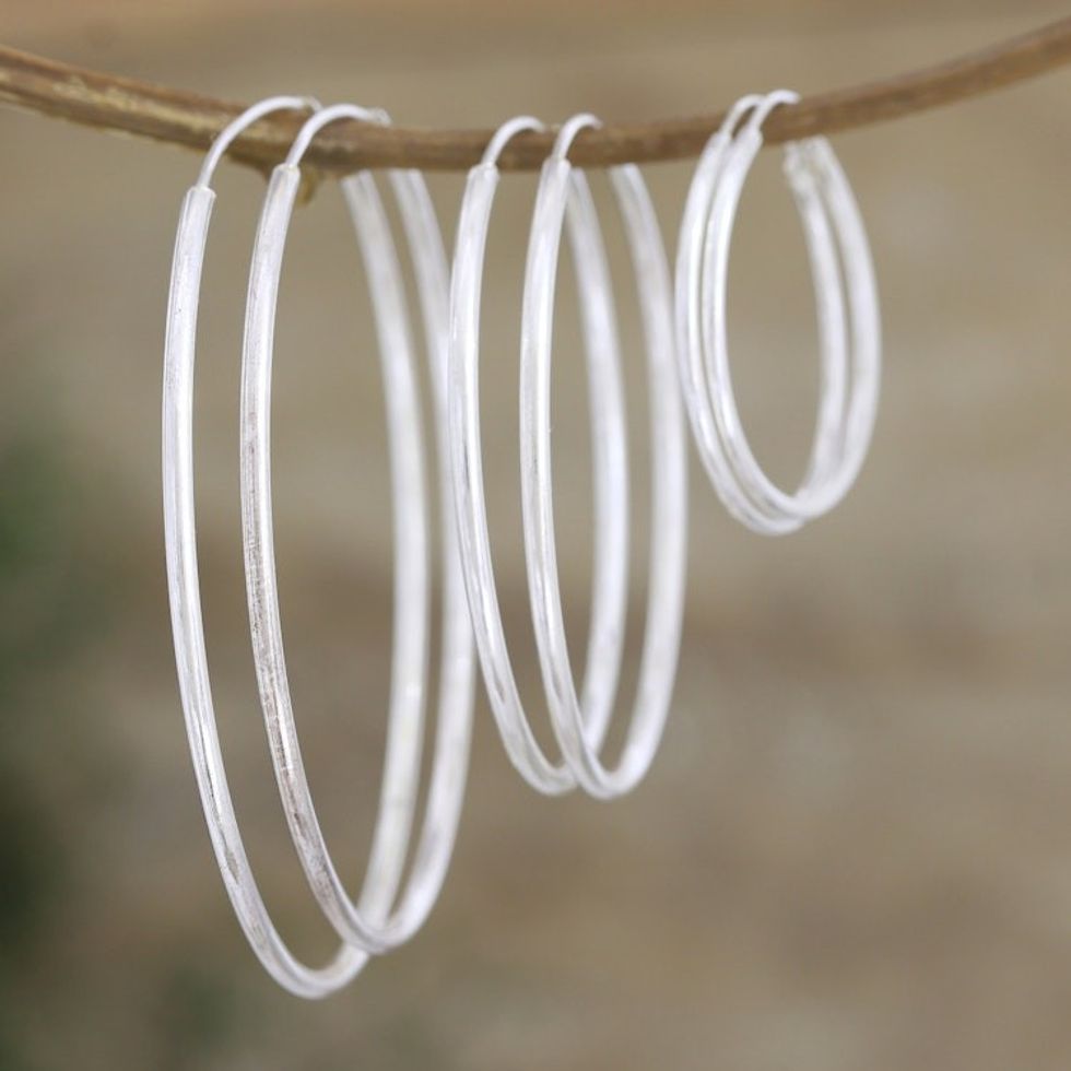 Set of 3 Sterling Silver Hoop Earrings Crafted in India 'Looping Loops'