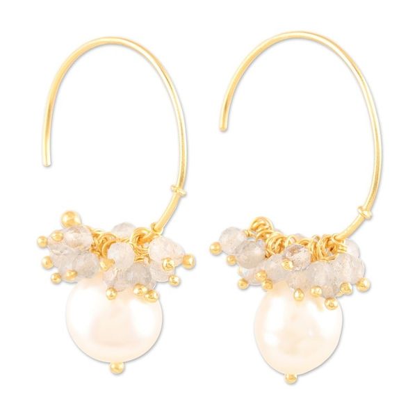 Alternate image for Gold-Plated Pearl and Labradorite Half-Hoop Earrings Sumptuous Soiree