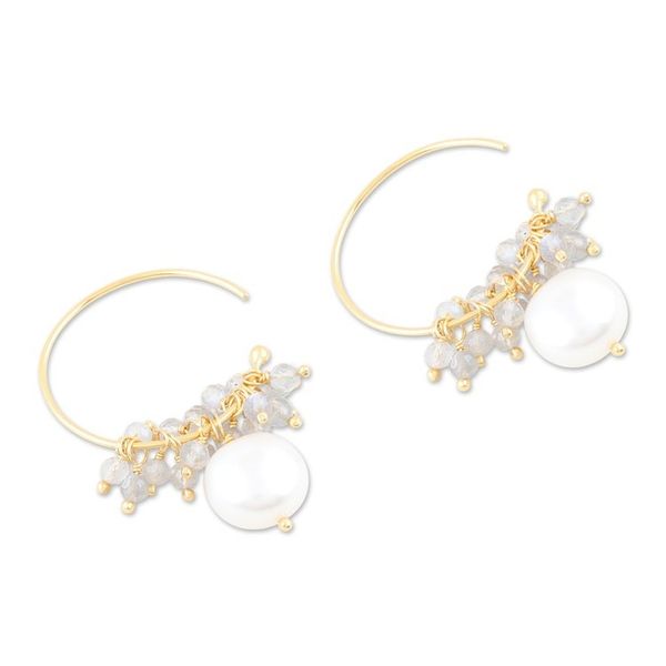 Alternate image for Gold-Plated Pearl and Labradorite Half-Hoop Earrings Sumptuous Soiree