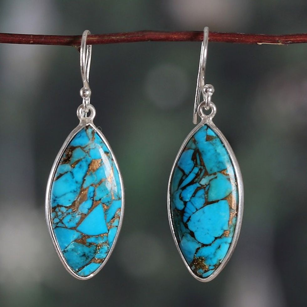 Marquise-Shaped Recon Turquoise and Sterling Silver Earrings 'Sublime Waters'