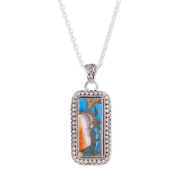 Alternate image for Classic Indian-Made Reconstituted Turquoise Pendant Necklace Glorious Muse