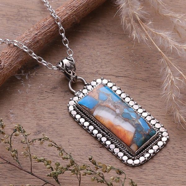 Alternate image for Classic Indian-Made Reconstituted Turquoise Pendant Necklace Glorious Muse
