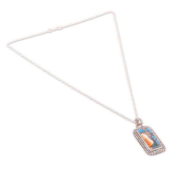 Alternate image for Classic Indian-Made Reconstituted Turquoise Pendant Necklace Glorious Muse