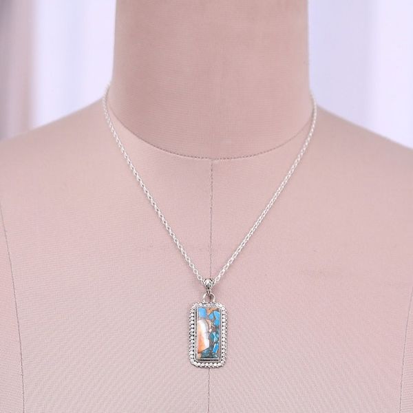 Alternate image for Classic Indian-Made Reconstituted Turquoise Pendant Necklace Glorious Muse
