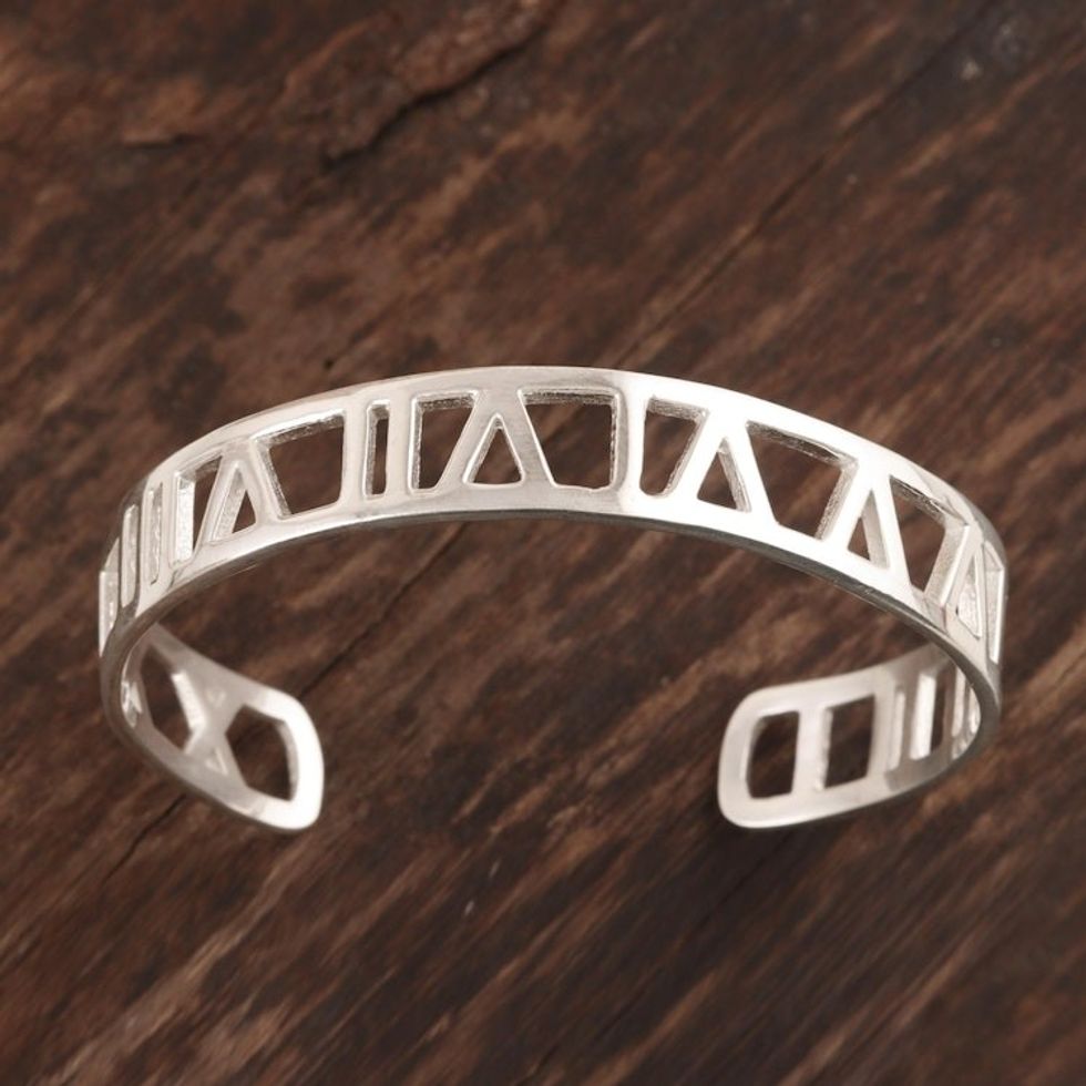 Sterling Silver Roman Numeral Cuff Bracelet 'Roman Glory'