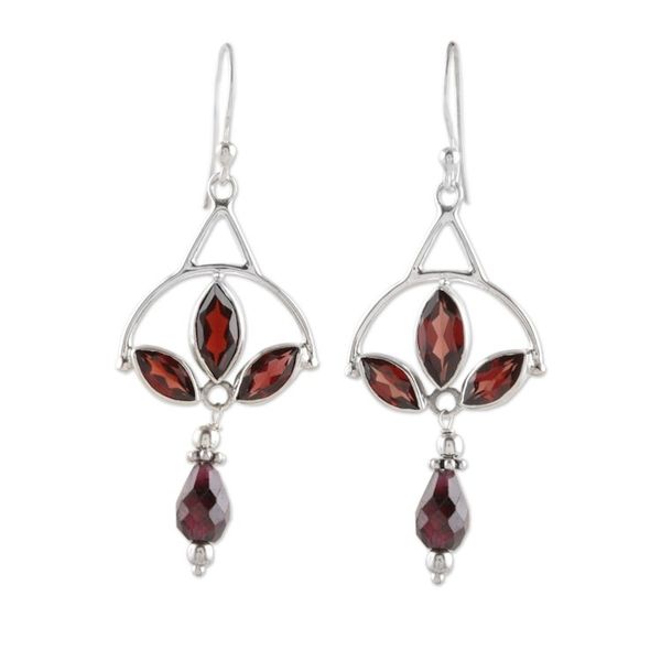 Alternate image for Polished Sterling Silver Dangle Earrings with Garnet Stones Enthralling Red