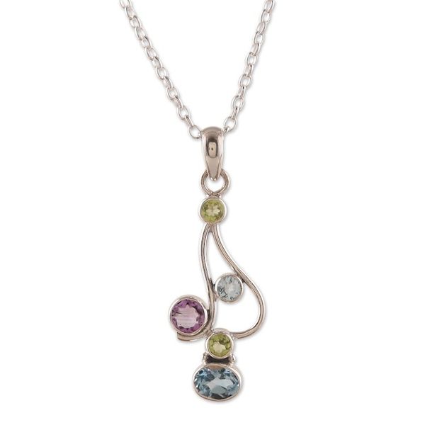 Alternate image for High-Polished One-Carat Multi-Gemstone Pendant Necklace Gems of Spring