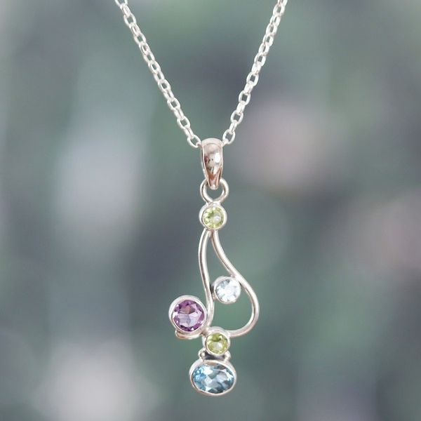Alternate image for High-Polished One-Carat Multi-Gemstone Pendant Necklace Gems of Spring
