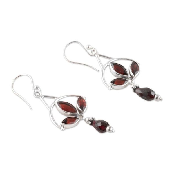 Alternate image for Polished Sterling Silver Dangle Earrings with Garnet Stones Enthralling Red