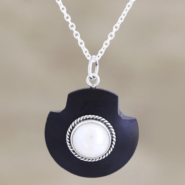 Alternate image for Handmade Sterling Silver and Cultured Pearl Pendant Necklace Glowing Orb