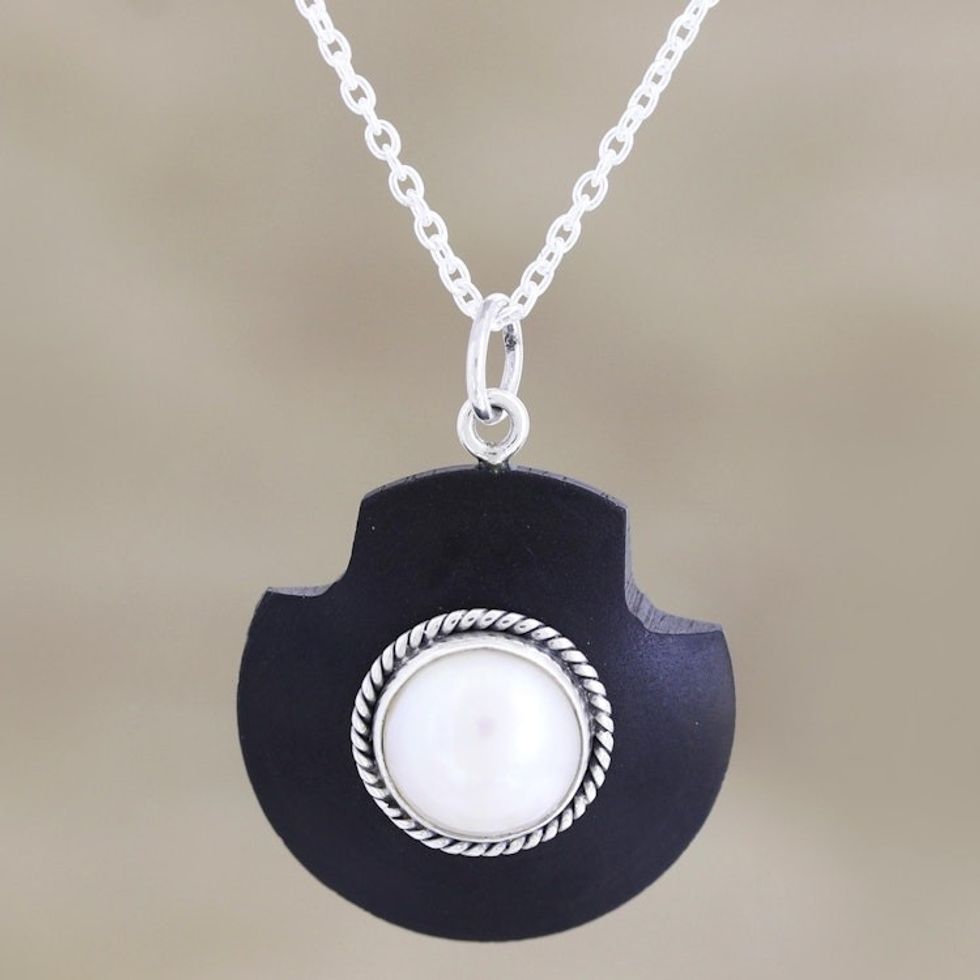 Handmade Sterling Silver and Cultured Pearl Pendant Necklace 'Glowing Orb'
