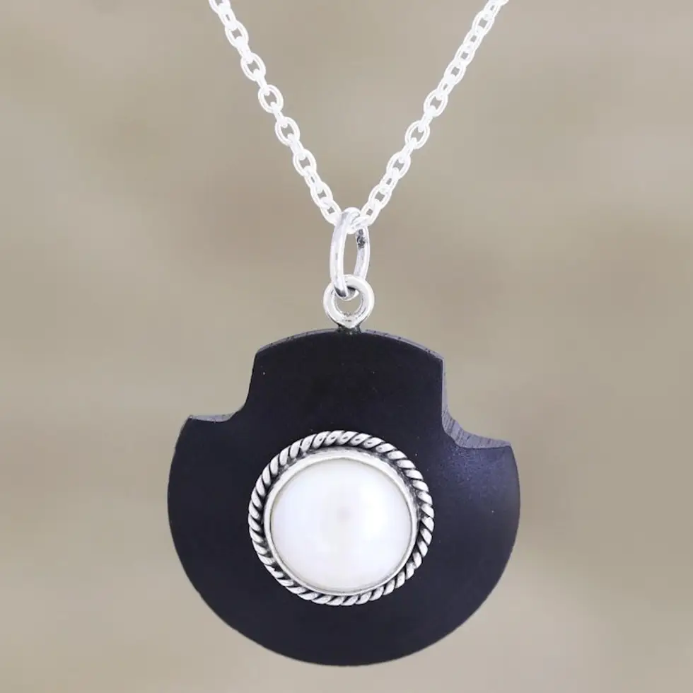 Handmade Sterling Silver and Cultured Pearl Pendant Necklace 'Glowing Orb'