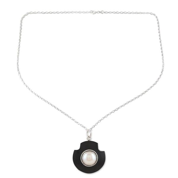 Alternate image for Handmade Sterling Silver and Cultured Pearl Pendant Necklace Glowing Orb