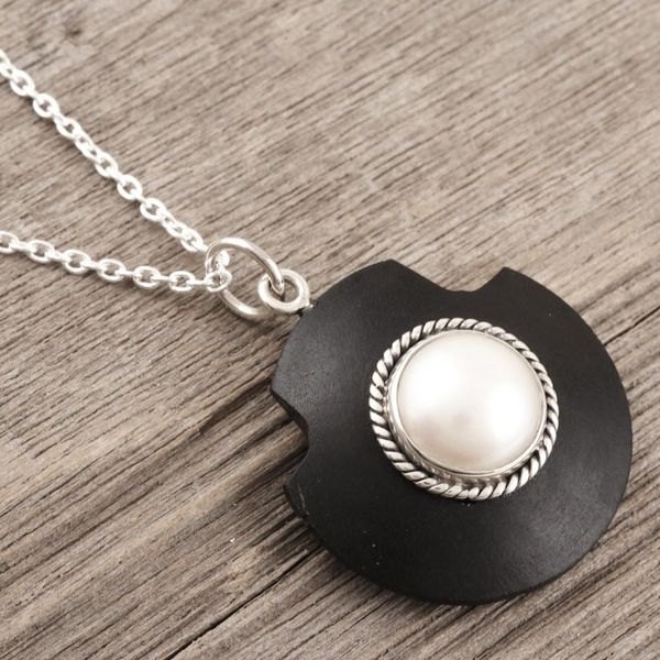 Alternate image for Handmade Sterling Silver and Cultured Pearl Pendant Necklace Glowing Orb