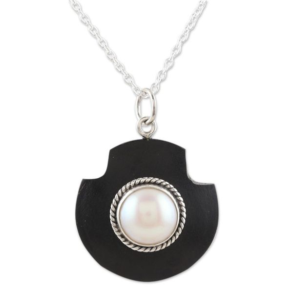 Alternate image for Handmade Sterling Silver and Cultured Pearl Pendant Necklace Glowing Orb