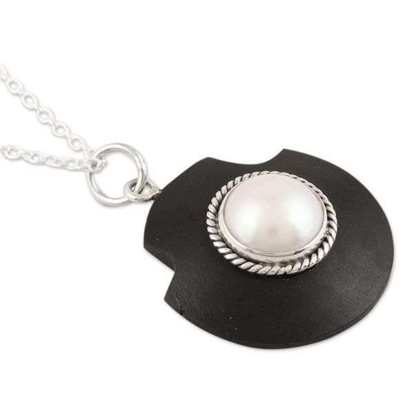 Alternate image for Handmade Sterling Silver and Cultured Pearl Pendant Necklace Glowing Orb
