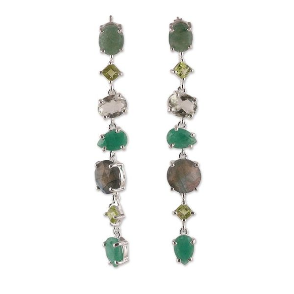 Alternate image for 25-Carat Green Multi-Gemstone Dangle Earrings from India Enchanted Green