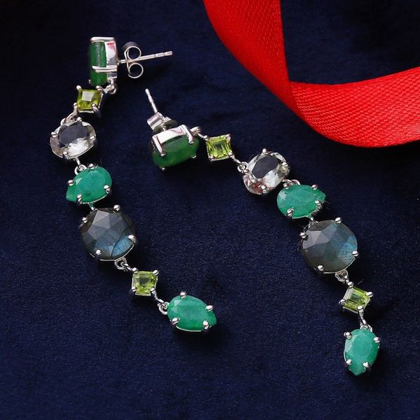 Alternate image for 25-Carat Green Multi-Gemstone Dangle Earrings from India Enchanted Green