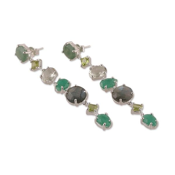 Alternate image for 25-Carat Green Multi-Gemstone Dangle Earrings from India Enchanted Green