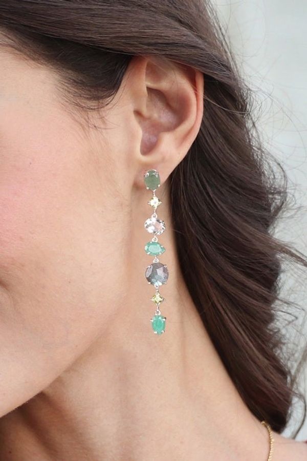 Alternate image for 25-Carat Green Multi-Gemstone Dangle Earrings from India Enchanted Green