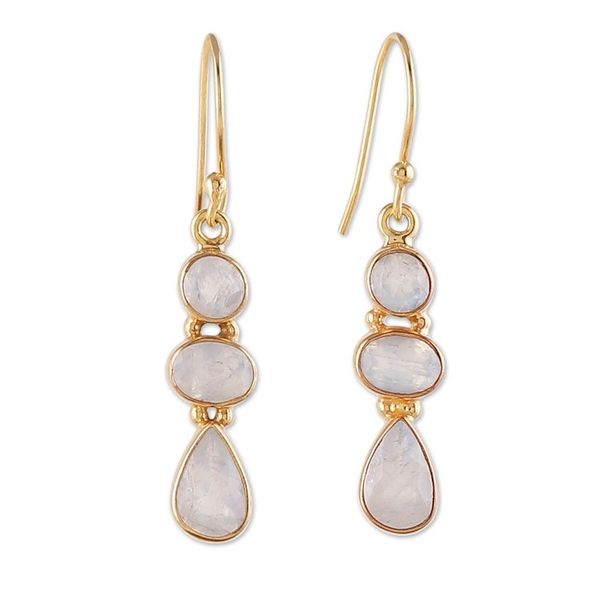 Alternate image for Gold-Plated Dangle Earrings with 6-Carat Rainbow Moonstones Heavenly Gaze