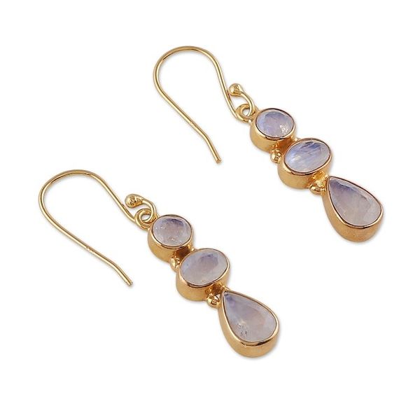 Alternate image for Gold-Plated Dangle Earrings with 6-Carat Rainbow Moonstones Heavenly Gaze