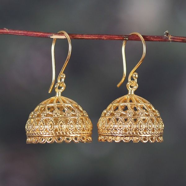 Alternate image for Gold-Plated Jhumki Dome-Themed Dangle Earrings from India Radiant Jhumki